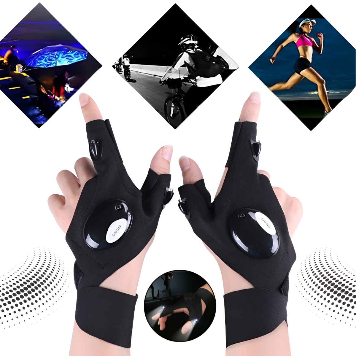 Manusi Cu LED Integrat, Model Fingerless Reglabil, VOVCIG, Cadou Practic Pentru Barbati si Femei, Iluminare Directa Intuneric, Activitati Outdoor, Rep