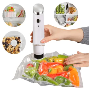 Aparat Vidat Compact Inteligent, Model Portabil Sigilare Rapida, Premium, 10 Pungi incluse, Vac, Pastreaza Alimente Proaspete 5X mai mult, Plastic ABS